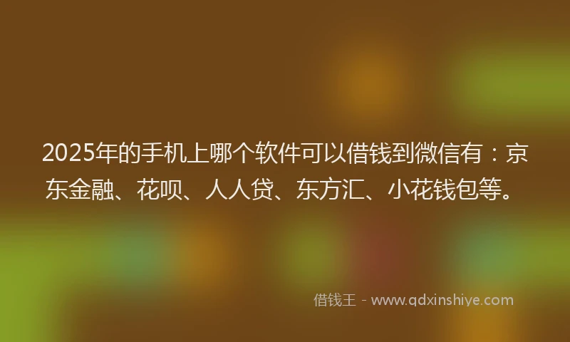 2025年的手机上哪个软件可以借钱到微信有：京东金融、花呗、人人贷、东方汇、小花钱包等。