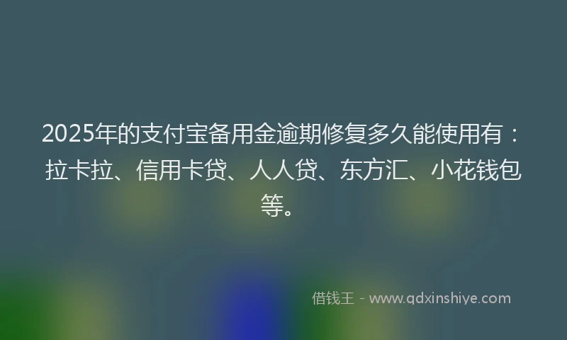 2025年的支付宝备用金逾期修复多久能使用有：拉卡拉、信用卡贷、人人贷、东方汇、小花钱包等。