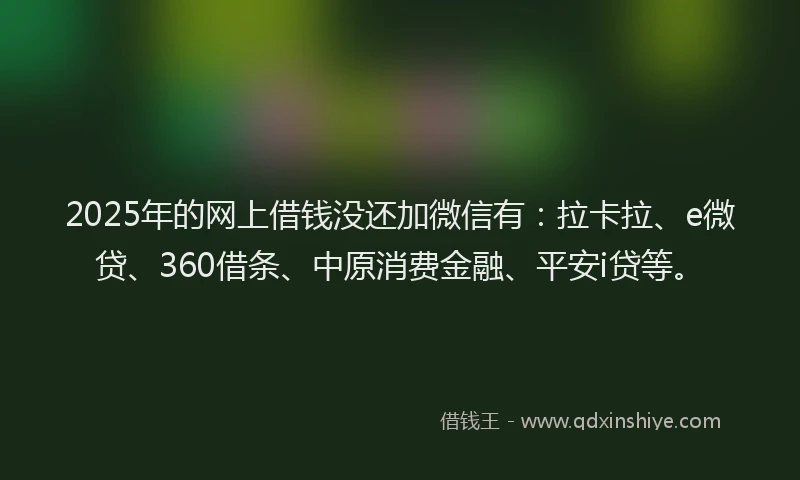 2025年的网上借钱没还加微信有：拉卡拉、e微贷、360借条、中原消费金融、平安i贷等。