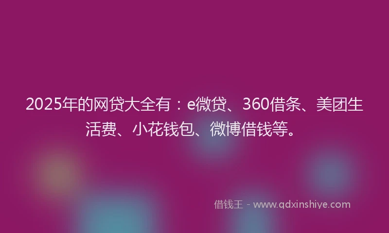 2025年的网贷大全有：e微贷、360借条、美团生活费、小花钱包、微博借钱等。