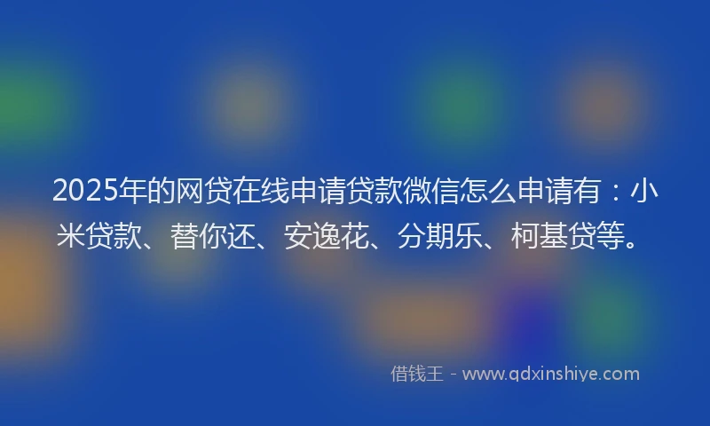 2025年的网贷在线申请贷款微信怎么申请有：小米贷款、替你还、安逸花、分期乐、柯基贷等。