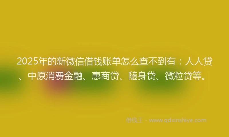 2025年的新微信借钱账单怎么查不到有：人人贷、中原消费金融、惠商贷、随身贷、微粒贷等。
