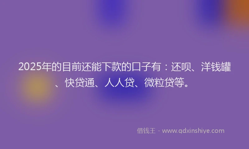 2025年的目前还能下款的口子有：还呗、洋钱罐、快贷通、人人贷、微粒贷等。