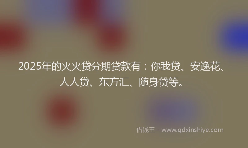 2025年的火火贷分期贷款有：你我贷、安逸花、人人贷、东方汇、随身贷等。