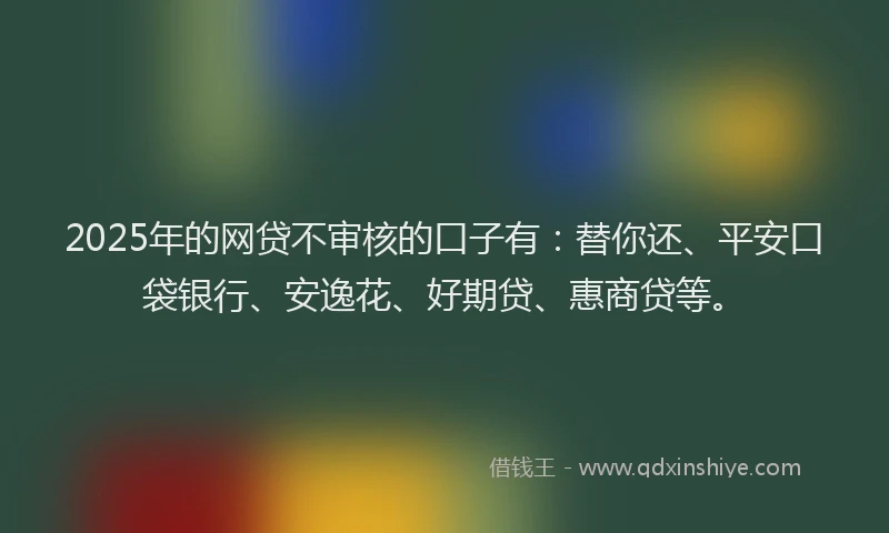 2025年的网贷不审核的口子有：替你还、平安口袋银行、安逸花、好期贷、惠商贷等。