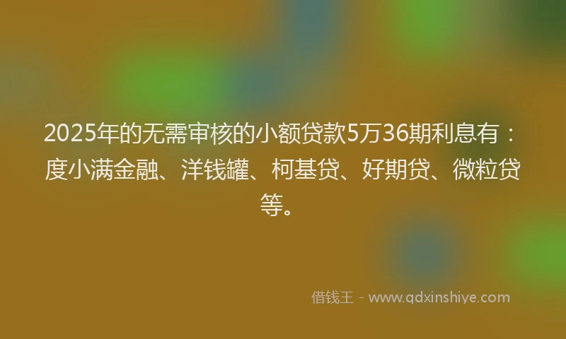 2025年的无需审核的小额贷款5万36期利息有：度小满金融、洋钱罐、柯基贷、好期贷、微粒贷等。