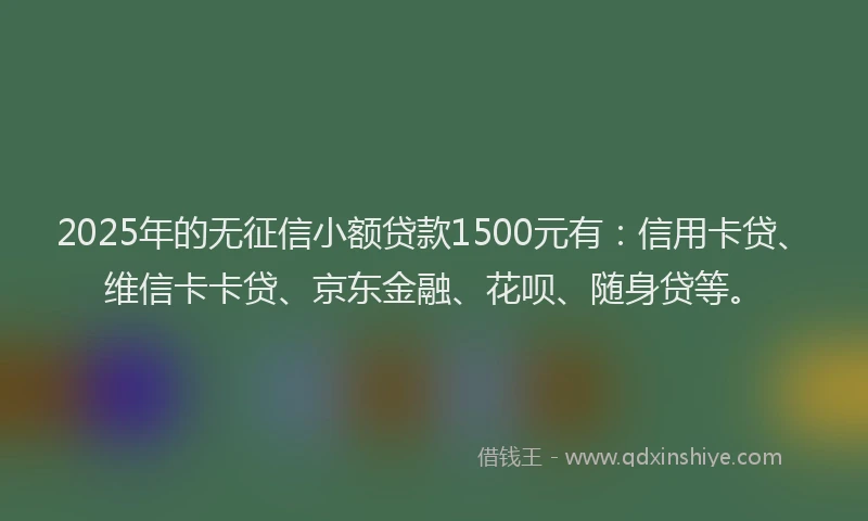 2025年的无征信小额贷款1500元有：信用卡贷、维信卡卡贷、京东金融、花呗、随身贷等。