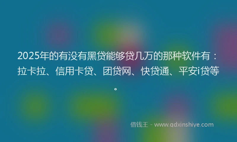 2025年的有没有黑贷能够贷几万的那种软件有：拉卡拉、信用卡贷、团贷网、快贷通、平安i贷等。
