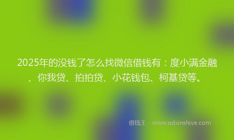 2025年的没钱了怎么找微信借钱有：度小满金融、你我贷、拍拍贷、小花钱包、柯基贷等。