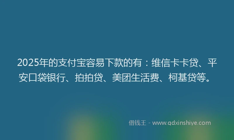 2025年的支付宝容易下款的有：维信卡卡贷、平安口袋银行、拍拍贷、美团生活费、柯基贷等。