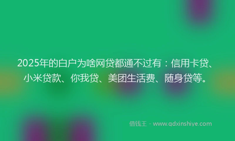 2025年的白户为啥网贷都通不过有：信用卡贷、小米贷款、你我贷、美团生活费、随身贷等。