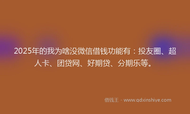 2025年的我为啥没微信借钱功能有：投友圈、超人卡、团贷网、好期贷、分期乐等。