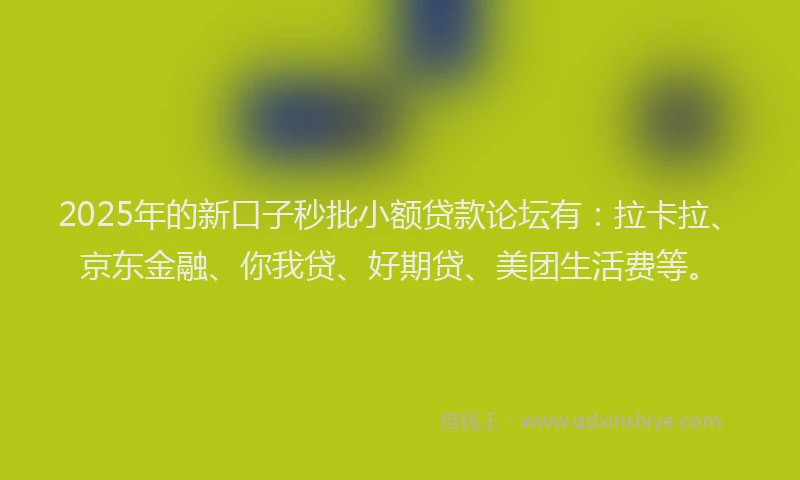 2025年的新口子秒批小额贷款论坛有：拉卡拉、京东金融、你我贷、好期贷、美团生活费等。