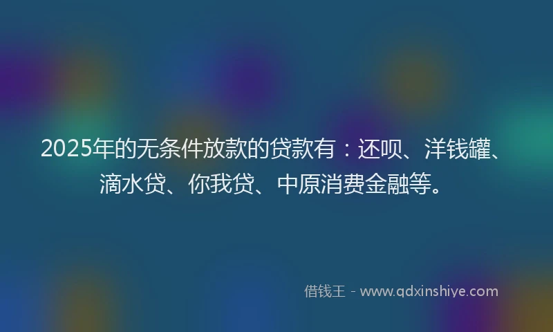 2025年的无条件放款的贷款有：还呗、洋钱罐、滴水贷、你我贷、中原消费金融等。
