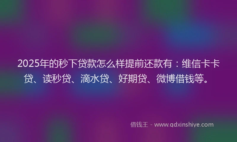 2025年的秒下贷款怎么样提前还款有：维信卡卡贷、读秒贷、滴水贷、好期贷、微博借钱等。