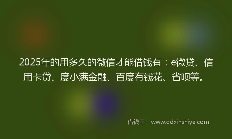 2025年的用多久的微信才能借钱有：e微贷、信用卡贷、度小满金融、百度有钱花、省呗等。