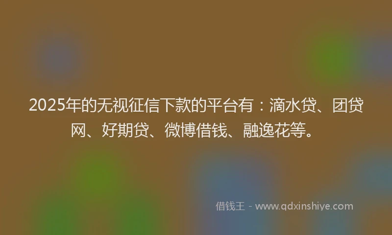 2025年的无视征信下款的平台有：滴水贷、团贷网、好期贷、微博借钱、融逸花等。