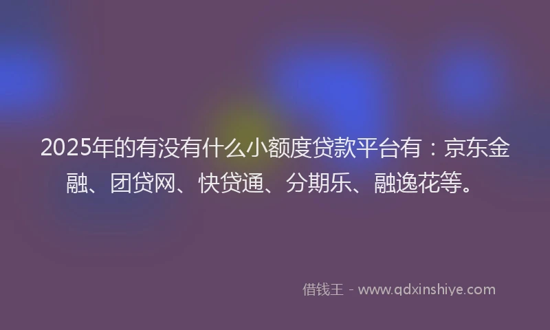 2025年的有没有什么小额度贷款平台有：京东金融、团贷网、快贷通、分期乐、融逸花等。