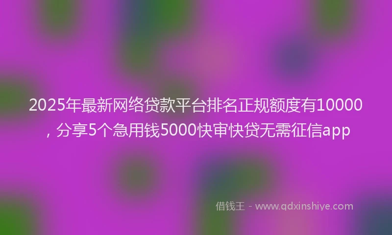 2025年最新网络贷款平台排名正规额度有10000，分享5个急用钱5000快审快贷无需征信app