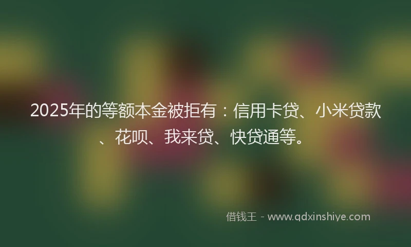 2025年的等额本金被拒有：信用卡贷、小米贷款、花呗、我来贷、快贷通等。