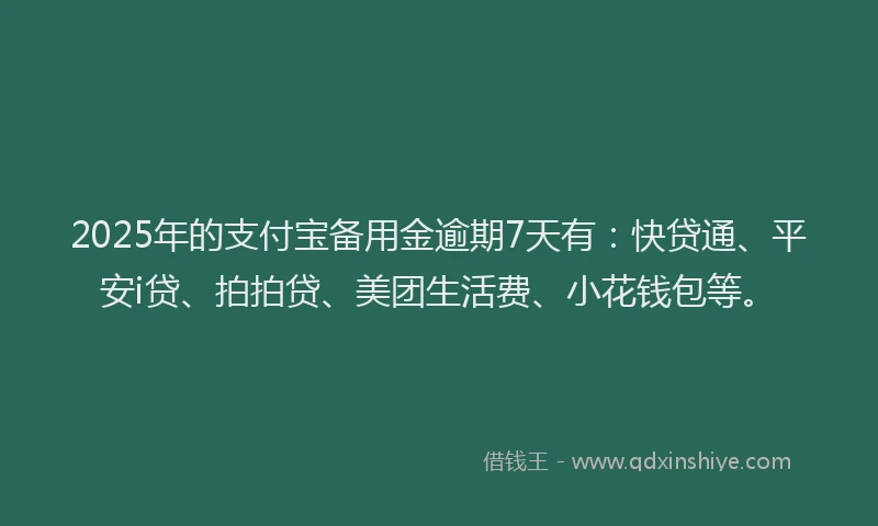 2025年的支付宝备用金逾期7天有：快贷通、平安i贷、拍拍贷、美团生活费、小花钱包等。