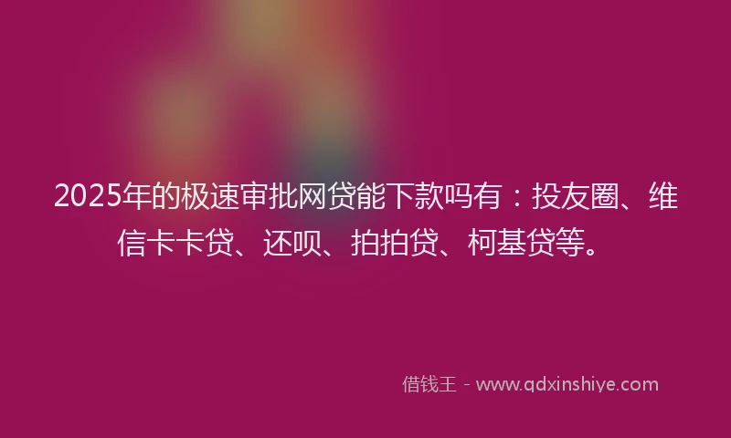 2025年的极速审批网贷能下款吗有：投友圈、维信卡卡贷、还呗、拍拍贷、柯基贷等。