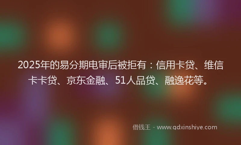 2025年的易分期电审后被拒有：信用卡贷、维信卡卡贷、京东金融、51人品贷、融逸花等。