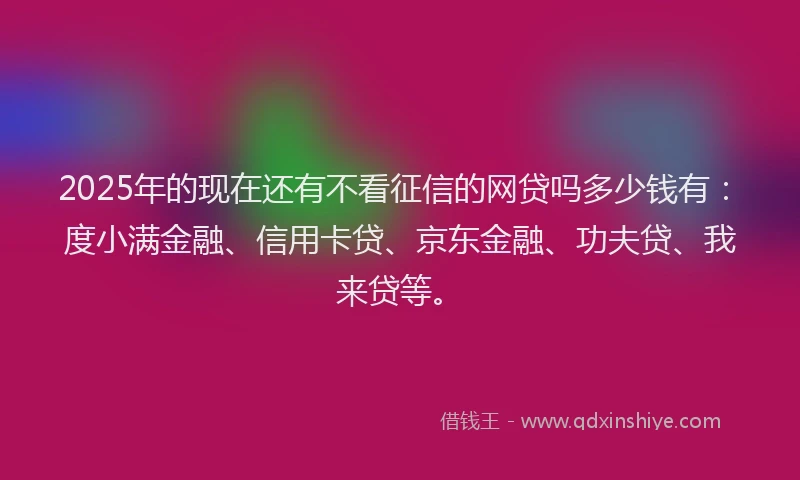 2025年的现在还有不看征信的网贷吗多少钱有：度小满金融、信用卡贷、京东金融、功夫贷、我来贷等。