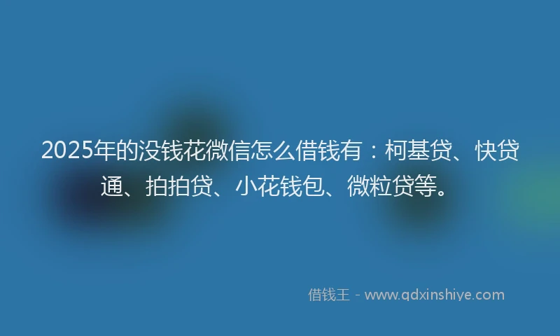 2025年的没钱花微信怎么借钱有：柯基贷、快贷通、拍拍贷、小花钱包、微粒贷等。