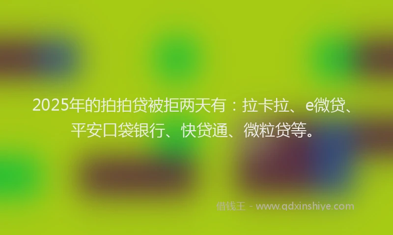 2025年的拍拍贷被拒两天有：拉卡拉、e微贷、平安口袋银行、快贷通、微粒贷等。