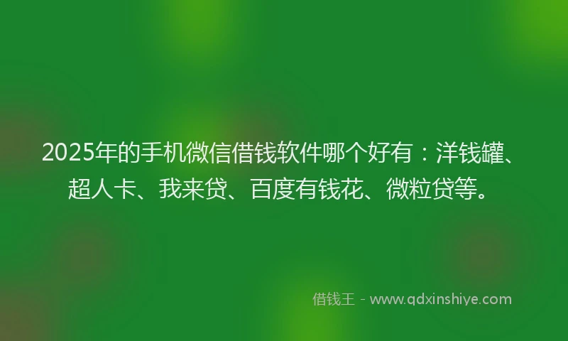 2025年的手机微信借钱软件哪个好有：洋钱罐、超人卡、我来贷、百度有钱花、微粒贷等。