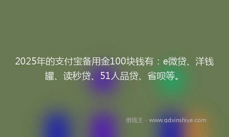 2025年的支付宝备用金100块钱有：e微贷、洋钱罐、读秒贷、51人品贷、省呗等。