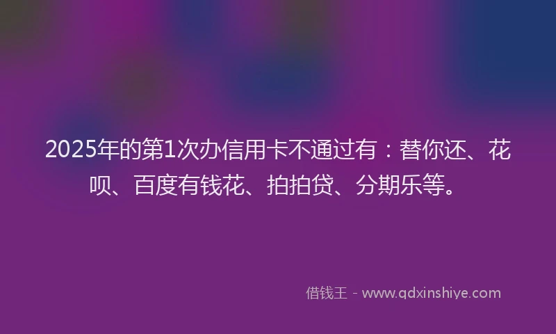 2025年的第1次办信用卡不通过有：替你还、花呗、百度有钱花、拍拍贷、分期乐等。