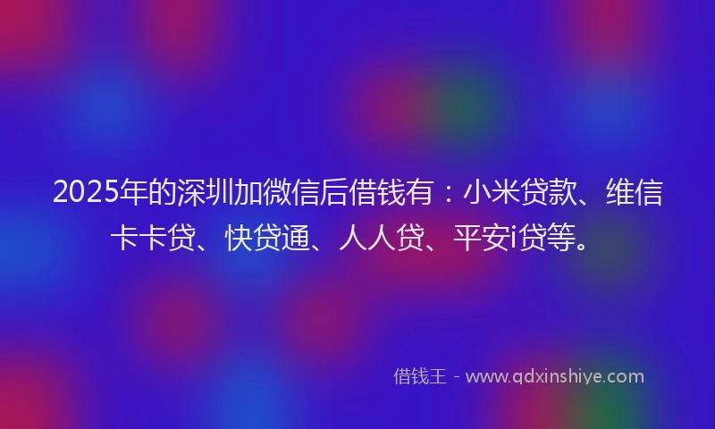 2025年的深圳加微信后借钱有：小米贷款、维信卡卡贷、快贷通、人人贷、平安i贷等。