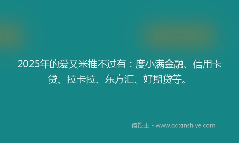 2025年的爱又米推不过有：度小满金融、信用卡贷、拉卡拉、东方汇、好期贷等。