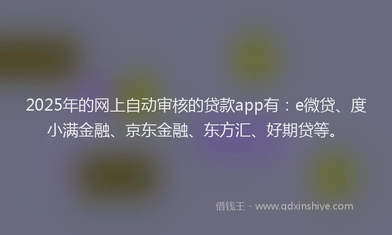 2025年的网上自动审核的贷款app有：e微贷、度小满金融、京东金融、东方汇、好期贷等。