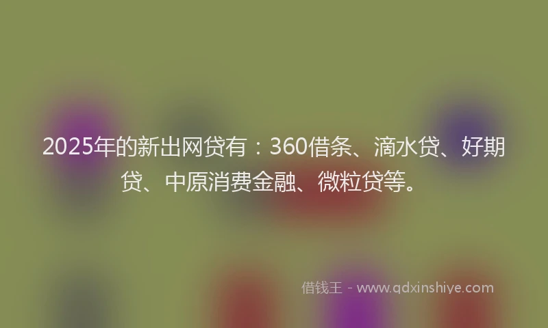 2025年的新出网贷有：360借条、滴水贷、好期贷、中原消费金融、微粒贷等。
