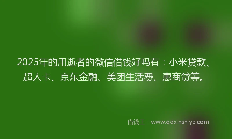 2025年的用逝者的微信借钱好吗有：小米贷款、超人卡、京东金融、美团生活费、惠商贷等。