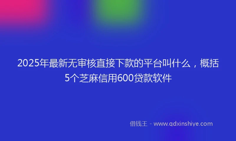 2025年最新无审核直接下款的平台叫什么，概括5个芝麻信用600贷款软件