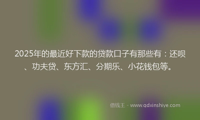 2025年的最近好下款的贷款口子有那些有：还呗、功夫贷、东方汇、分期乐、小花钱包等。