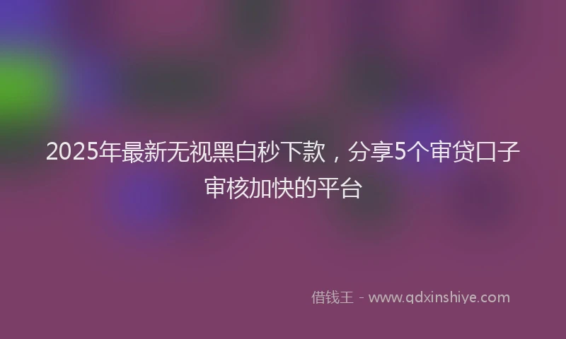 2025年最新无视黑白秒下款，分享5个审贷口子审核加快的平台