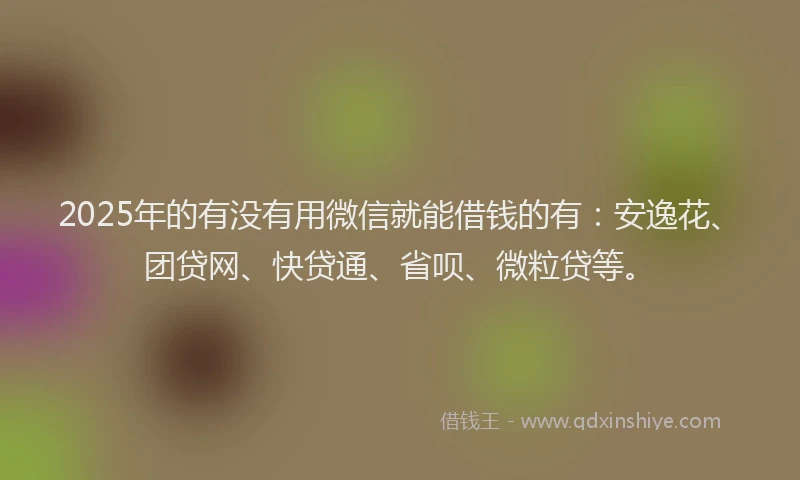 2025年的有没有用微信就能借钱的有：安逸花、团贷网、快贷通、省呗、微粒贷等。