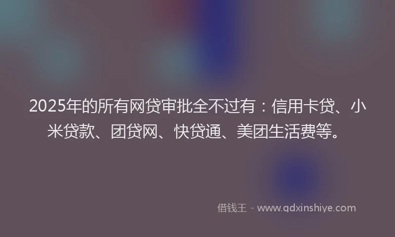 2025年的所有网贷审批全不过有：信用卡贷、小米贷款、团贷网、快贷通、美团生活费等。