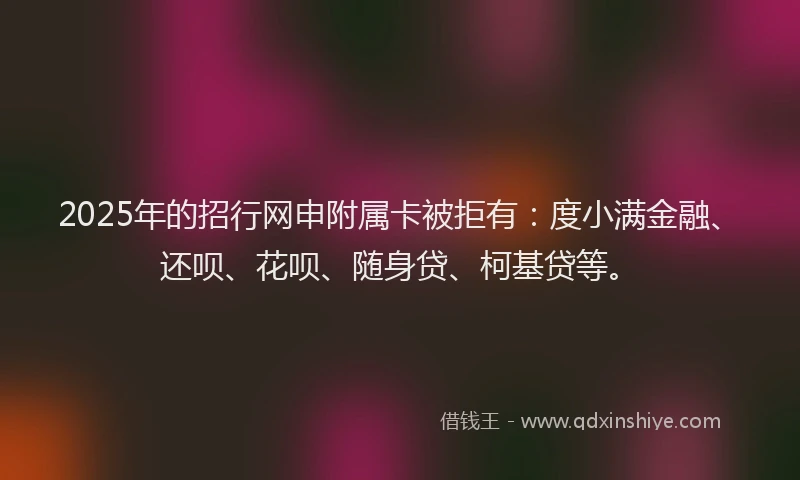 2025年的招行网申附属卡被拒有：度小满金融、还呗、花呗、随身贷、柯基贷等。