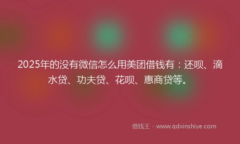 2025年的没有微信怎么用美团借钱有：还呗、滴水贷、功夫贷、花呗、惠商贷等。