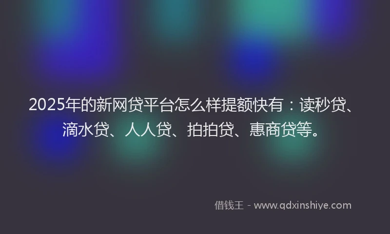 2025年的新网贷平台怎么样提额快有：读秒贷、滴水贷、人人贷、拍拍贷、惠商贷等。