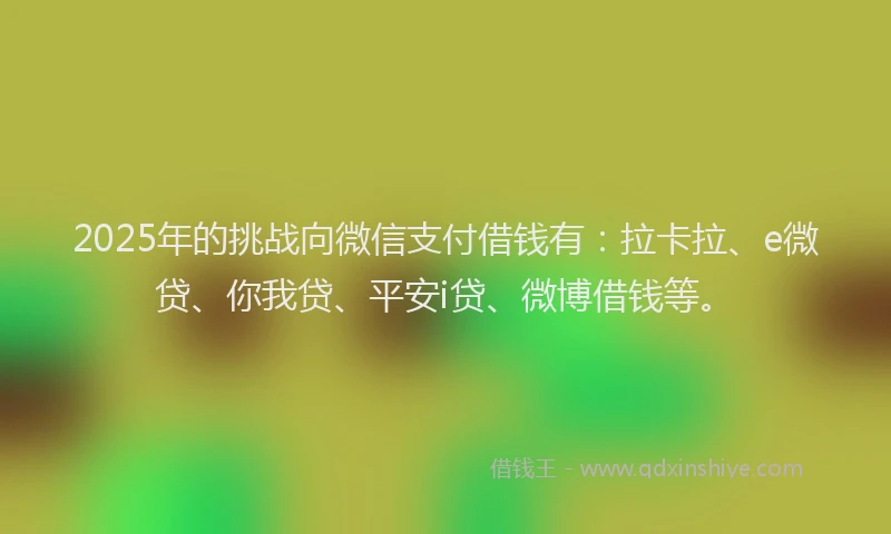 2025年的挑战向微信支付借钱有：拉卡拉、e微贷、你我贷、平安i贷、微博借钱等。