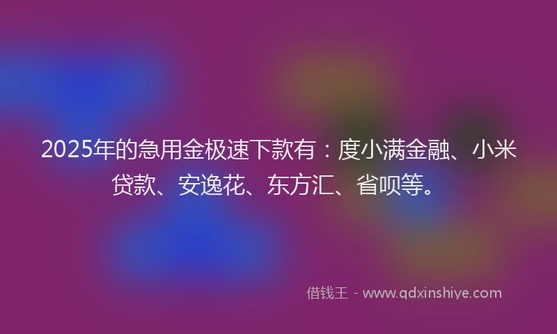 2025年的急用金极速下款有：度小满金融、小米贷款、安逸花、东方汇、省呗等。