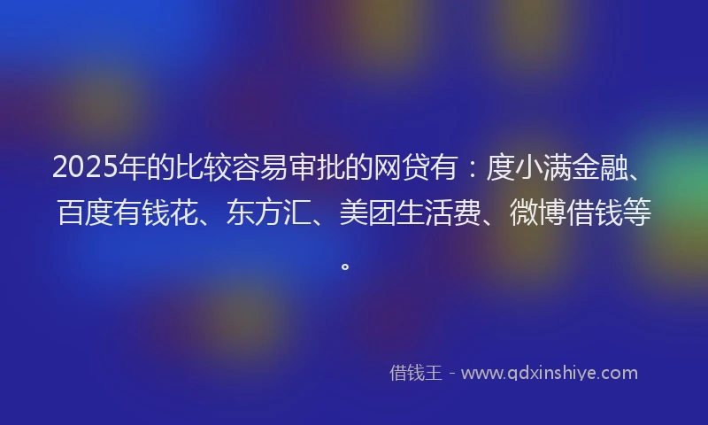 2025年的比较容易审批的网贷有：度小满金融、百度有钱花、东方汇、美团生活费、微博借钱等。