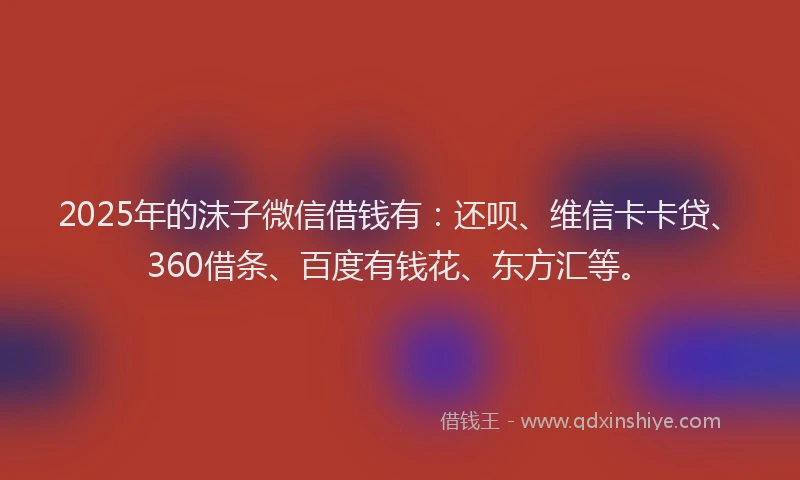 2025年的沫子微信借钱有：还呗、维信卡卡贷、360借条、百度有钱花、东方汇等。